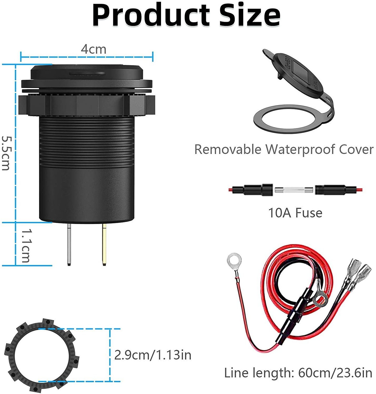 Waterproof Marine Boat USB Charger 12V Dual USB C PD3.0 Type C QC3.0 Car Charger Socket Power Outlet With LED Voltmeter Switch