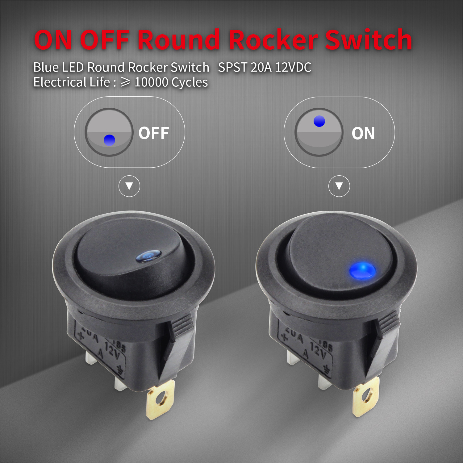 20MM 12V Waterproof Led Toggle ON OFF Rocker Switch 18AWG 20CM UL1007 Wires with 3Pins Dot Illuminated