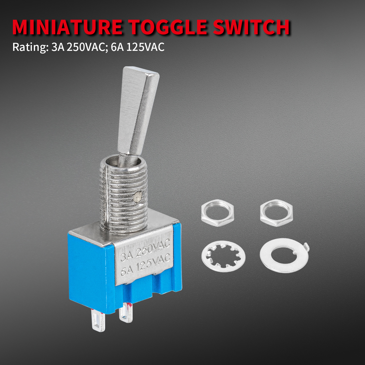 6MM SPST 2 Pin ON-OFF 3A 250V/6A 125V  Mini Flat Handle 12V Toggle Switch with Solder Terminals for Car Truck