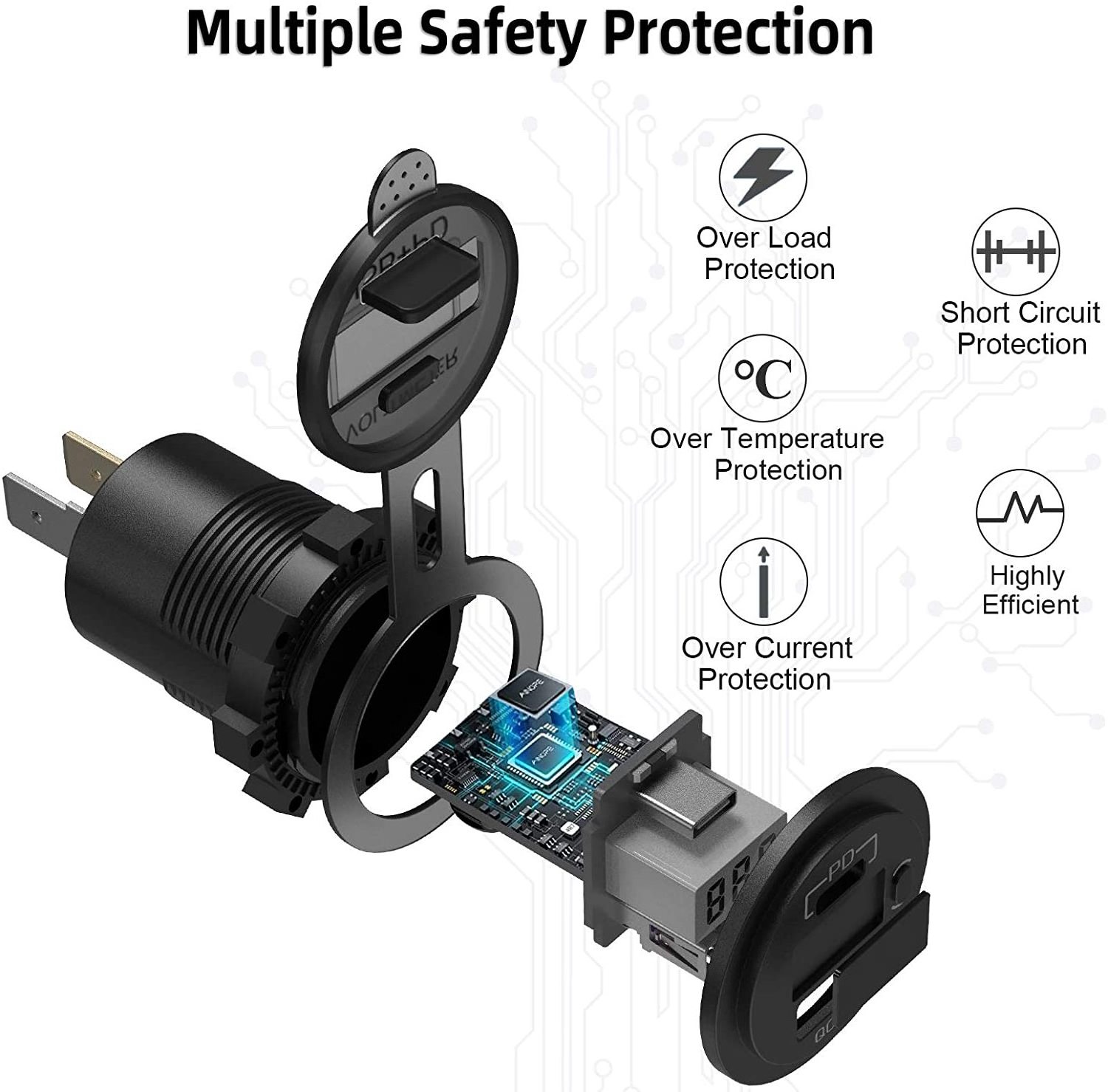 Waterproof Marine Boat USB Charger 12V Dual USB C PD3.0 Type C QC3.0 Car Charger Socket Power Outlet With LED Voltmeter Switch