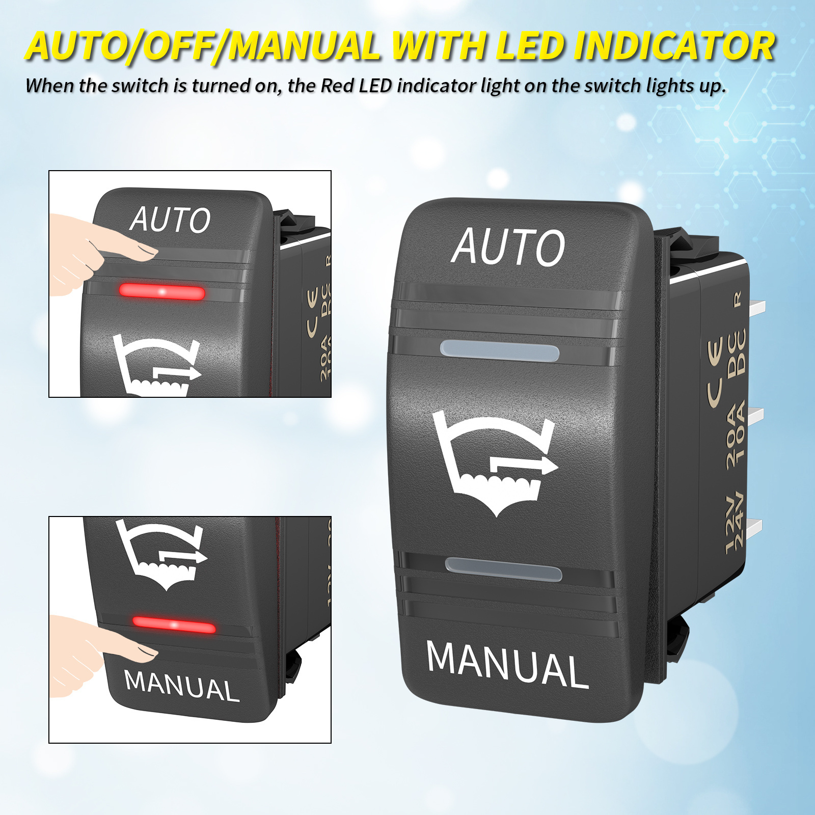 3-Way SPDT ON-OFF-ON Rocker Switch Bilge Pump 12V Marine Float Switches Combination Boat Bilge Pump Float Switch With Led