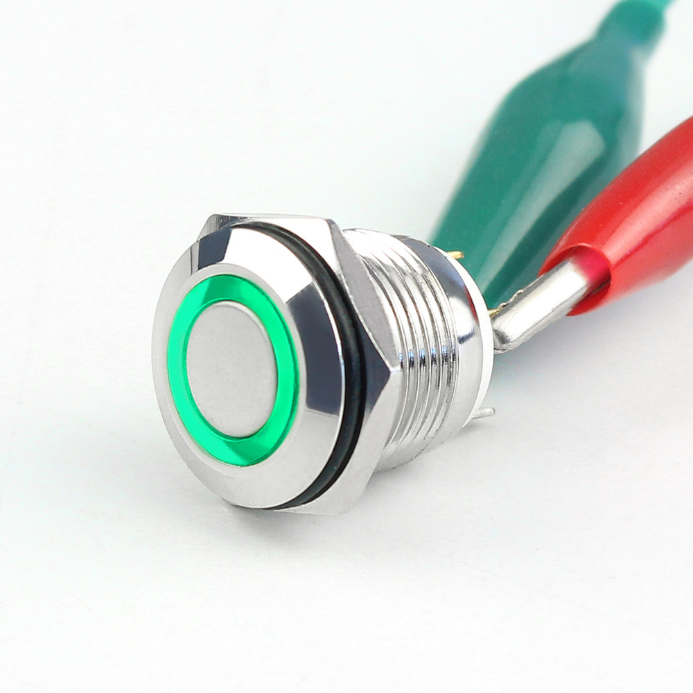 Waterproof 16mm Mini Round Flat Top 4 Pin 220V Ring Lighted Momentary 1NO LED Motorcycle Metal Push Button Switch