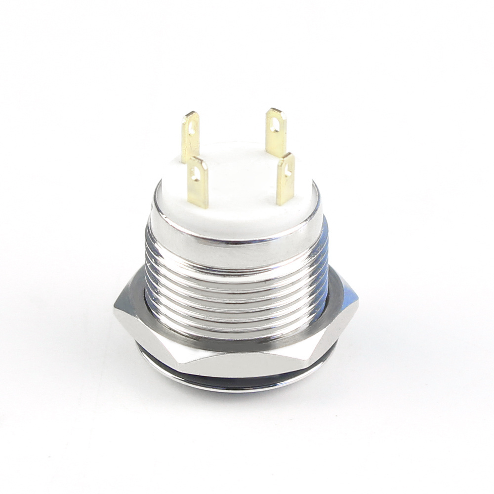 Waterproof 16mm Mini Round Flat Top 4 Pin 220V Ring Lighted Momentary 1NO LED Motorcycle Metal Push Button Switch