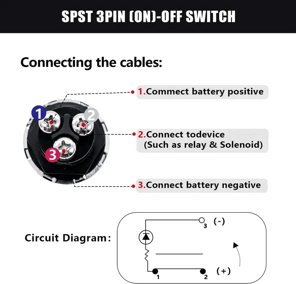 SPST 50A 12V Start Switch 3Pin Screw Push Car Start Engine Button Switch Automotive Start Switch Car with Colorful LED