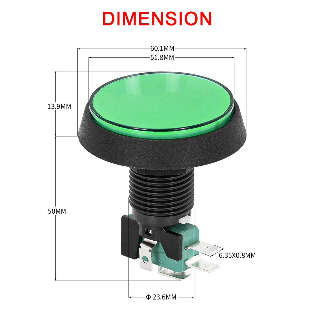 Lamp Illuminated 12V Colorful Led Light Happ Arcade Button 60mm for Arcade Machine Game Push Button Switches