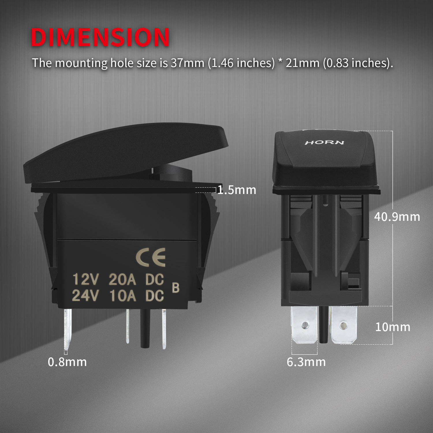 5 PIN Customized Symbol Horn Rocker Switch SPST (ON)-OFF Momentary Marine Switch 20A 12V Blue LED Auto Switch For Car Boat