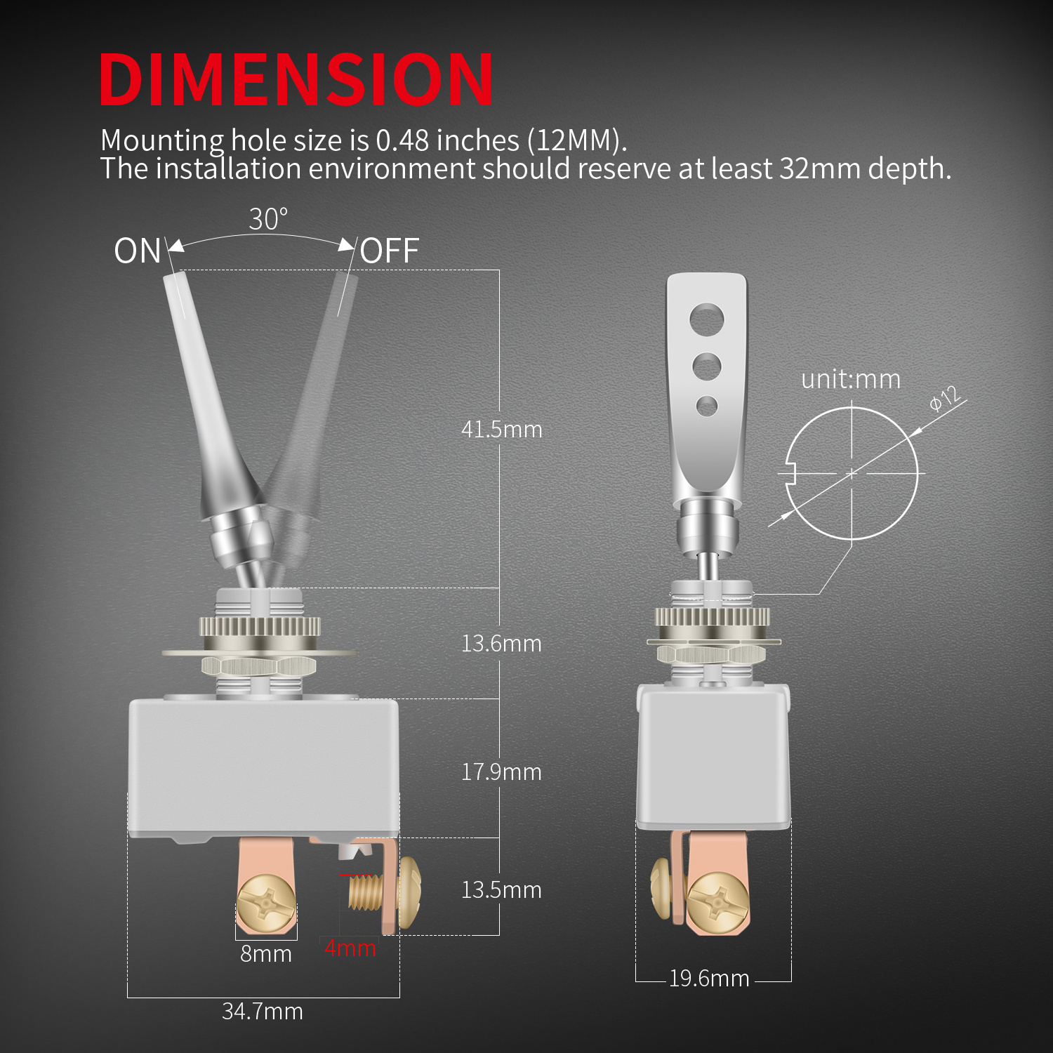 ON-OFF 2Pin Metal Toggle Switch 50 Amp Waterproof SPST Heavy Duty Rocker Toggle Switches With Waterproof Rubber Ring