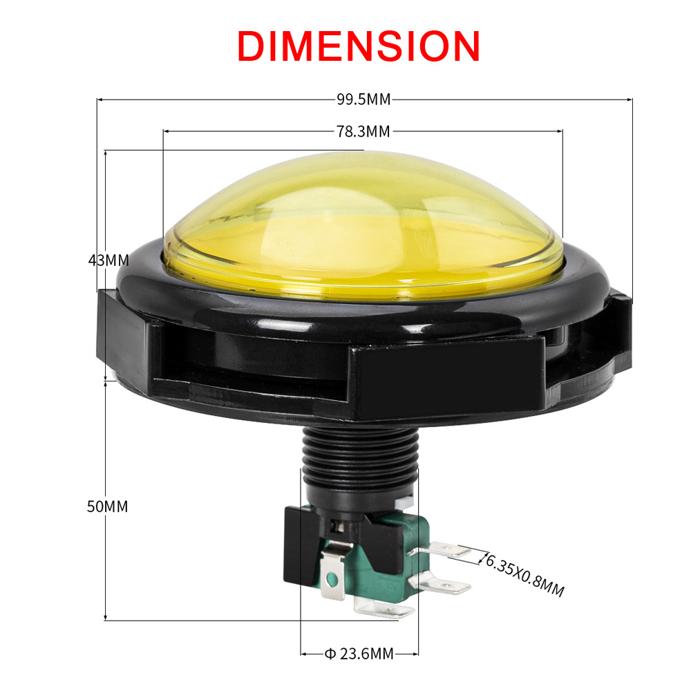 100mm Dome Shaped Jumbo LED Illuminated Self-resetting Large Gaming  Arcade Buttons Push Button Switch for Arcade Game Projects