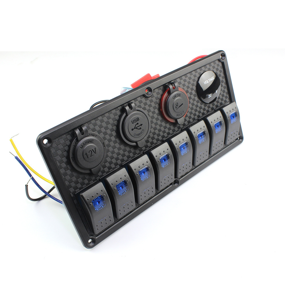 12V 8 Gang Custom Car Switch Panel Marine Switch Panel With Voltmeter USB Ciga Power Socket