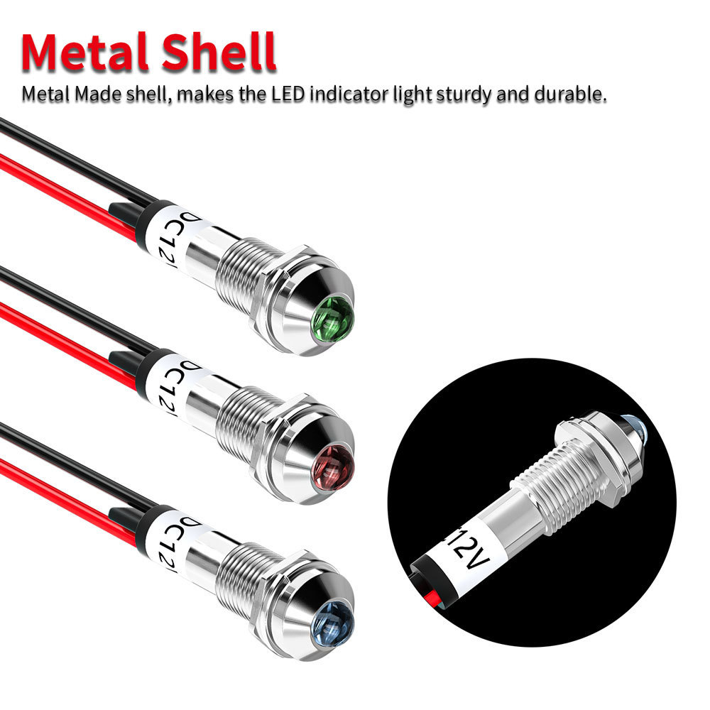 8MM Red LED Indicator Lights Metal 5/16