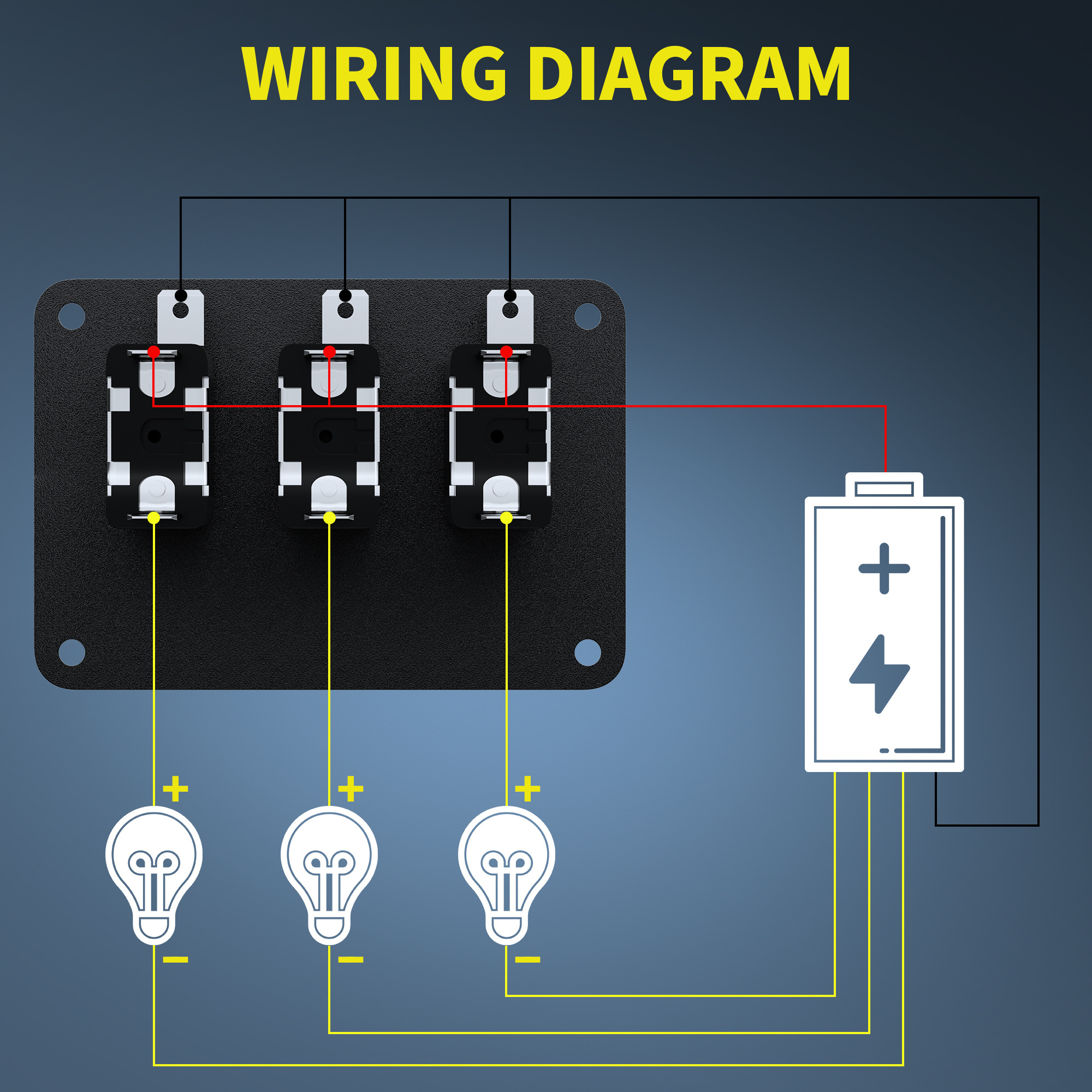 DIY 12V 20A 3 Gang Racing Ignition Switch Panel Red LED Boat Toggle Switch Panel With Jump Wires and Cover