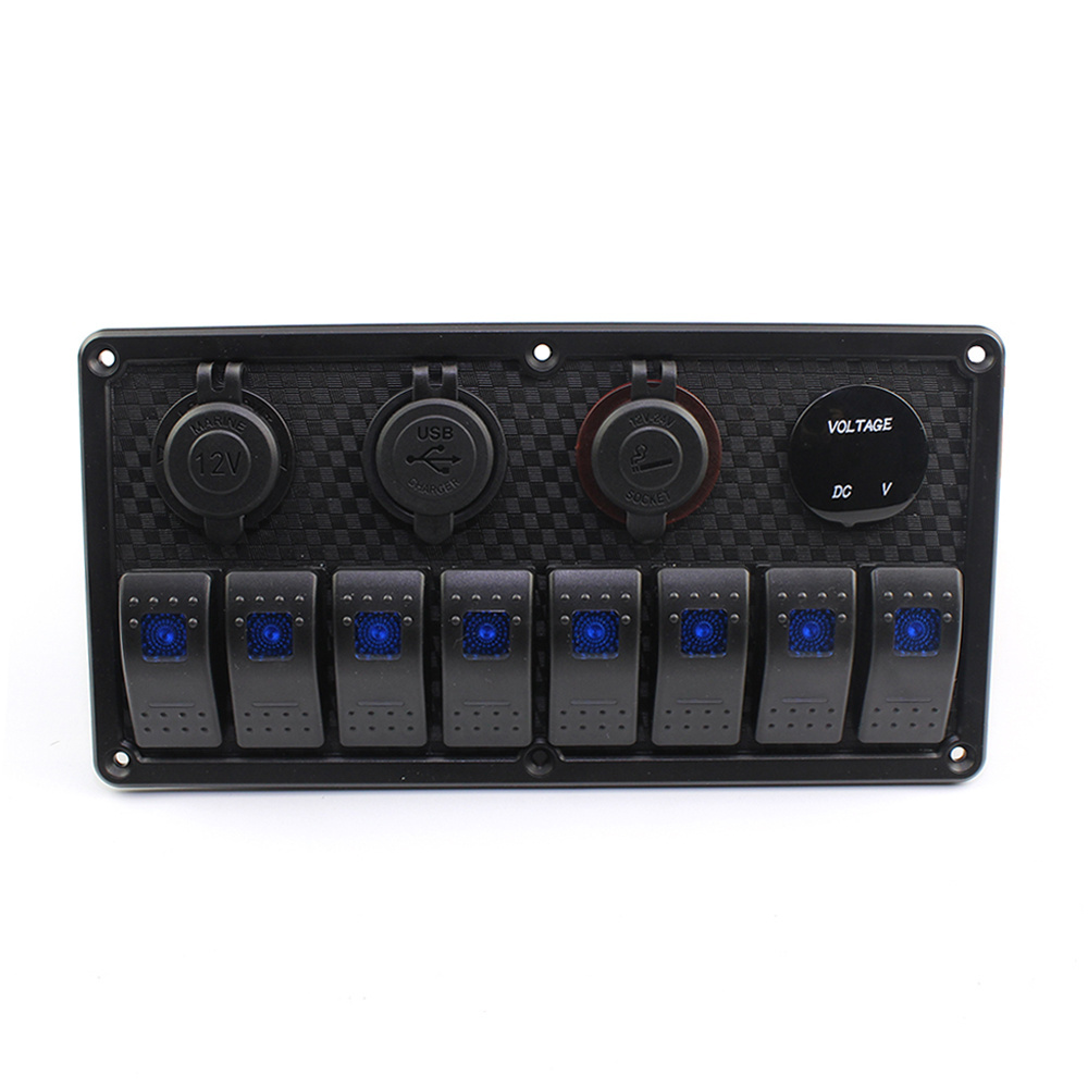 12V 8 Gang Custom Car Switch Panel Marine Switch Panel With Voltmeter USB Ciga Power Socket