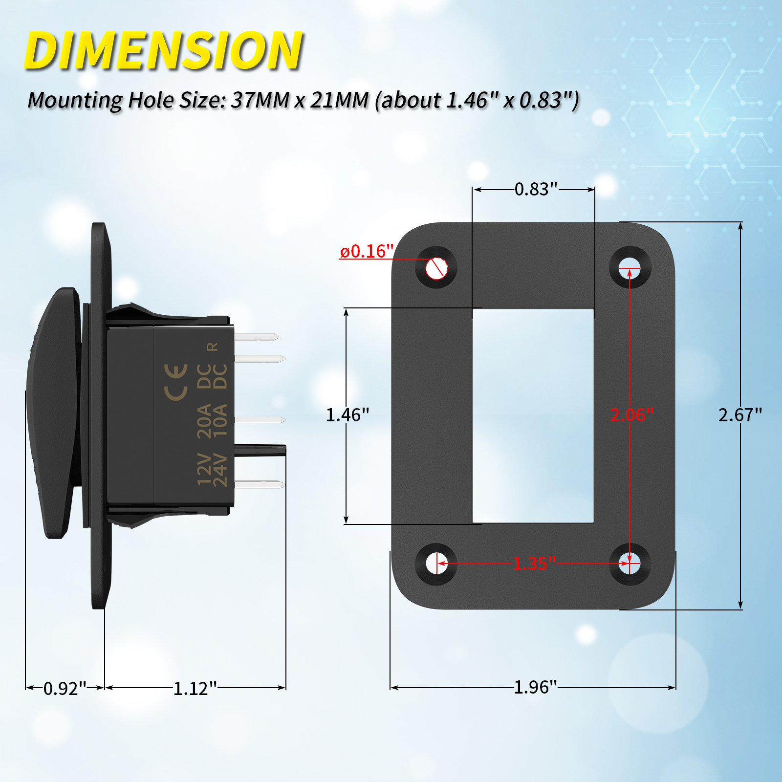 3-Way SPDT ON-OFF-ON Rocker Switch Bilge Pump 12V Marine Float Switches Combination Boat Bilge Pump Float Switch With Led