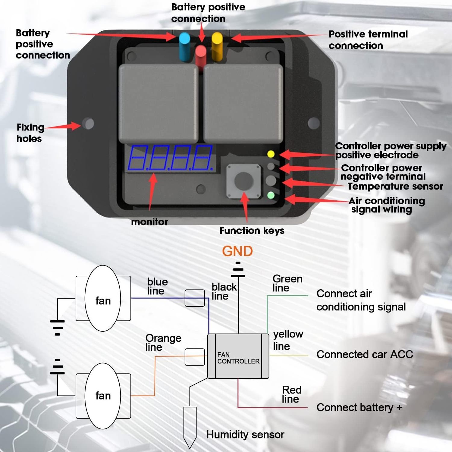 40A 12V Thermatic Controller Cooling Fan Control Module Relay Adjustable Digital Fan Switch Car Dual Electric Fan Wire Harness