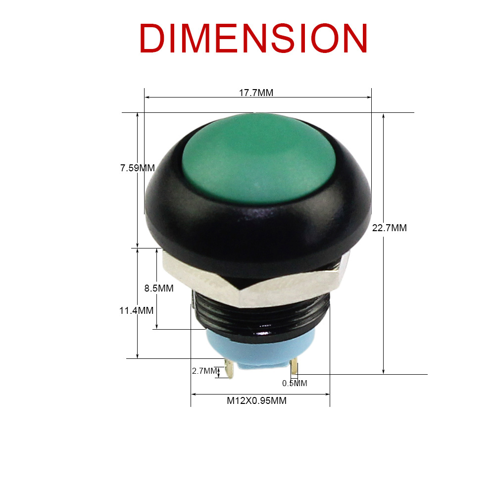 12MM Mini 2pin Dome Button OFF-(ON) Momentary Waterproof Plastic Motorcycle  Push Button Switch