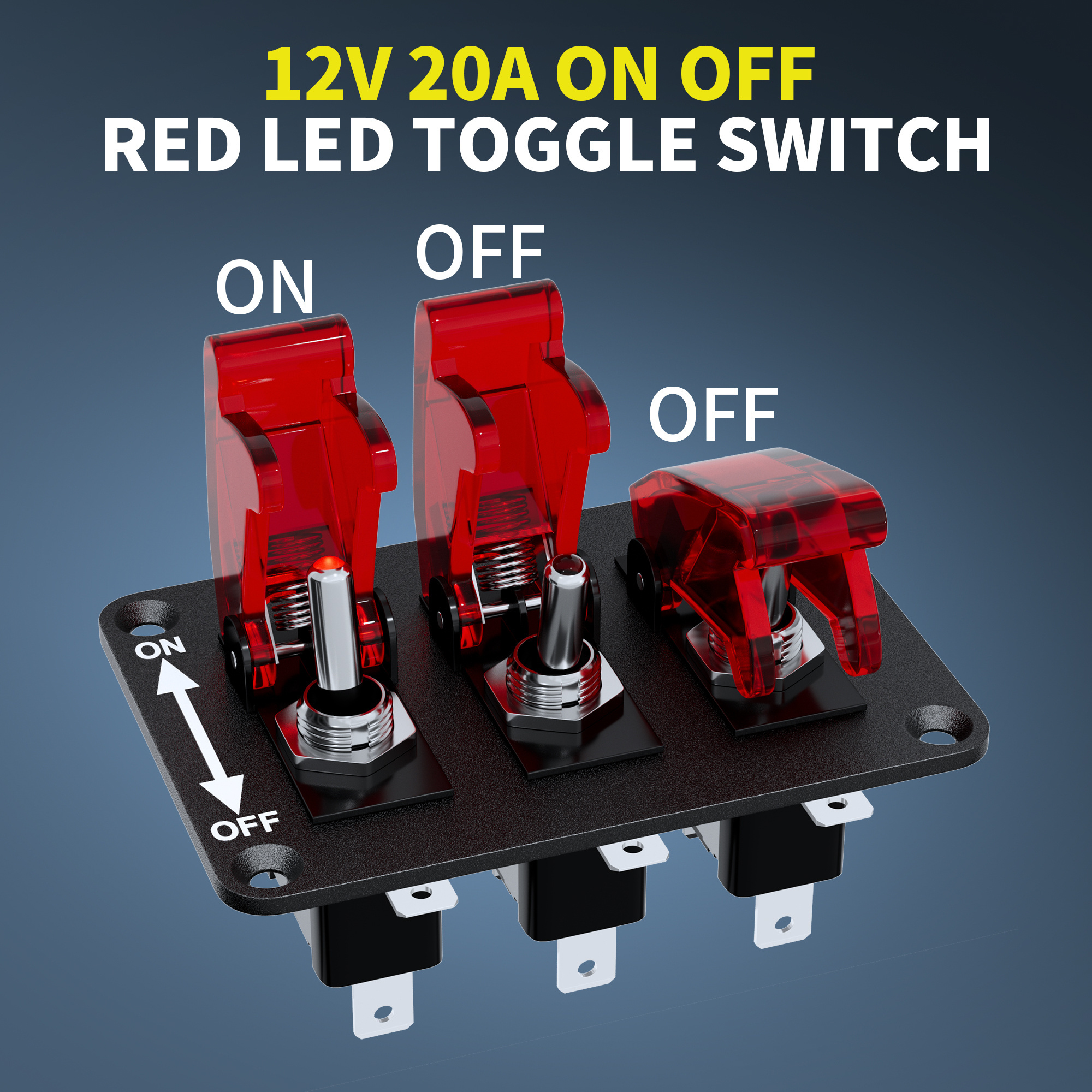 DIY 12V 20A 3 Gang Racing Ignition Switch Panel Red LED Boat Toggle Switch Panel With Jump Wires and Cover