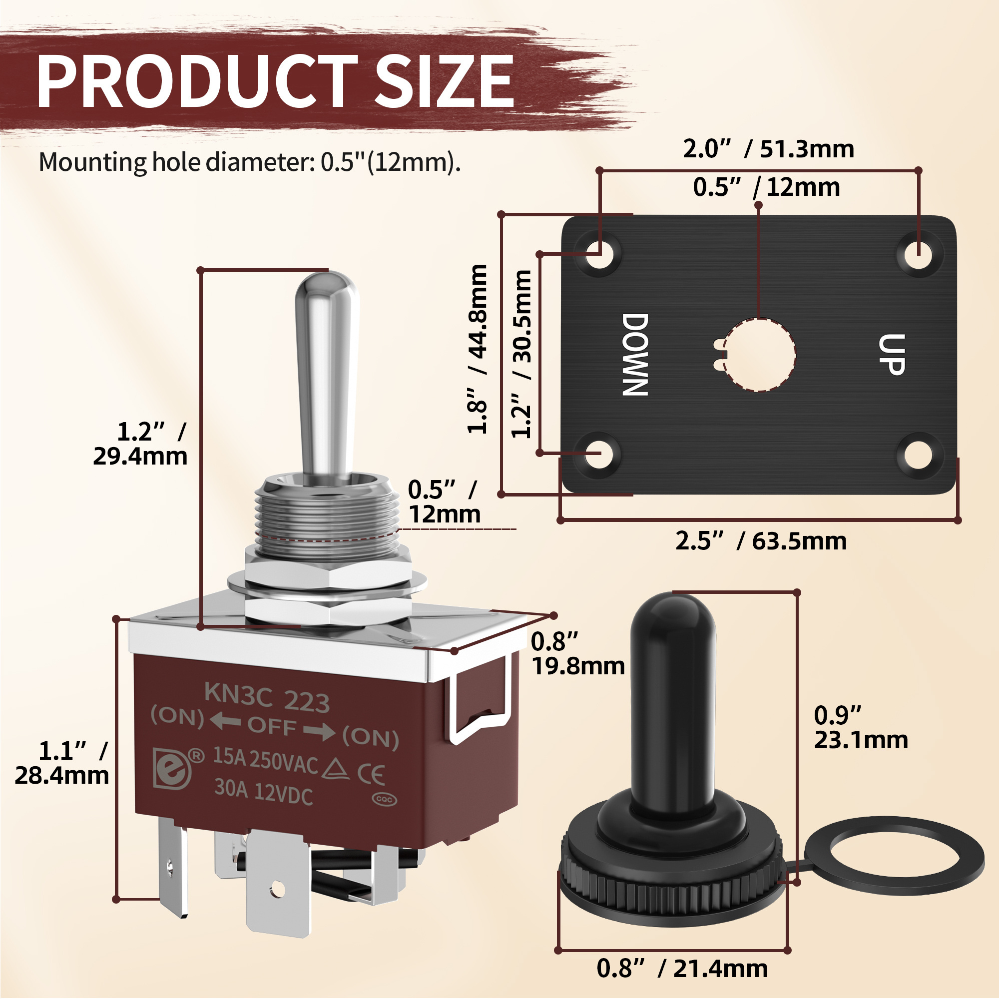 Waterproof 6Pin Toggle Switches 3 Position Medium Toggle Switch (ON)-OFF-(ON) Momentary Toggle Switch With Bracket Panel