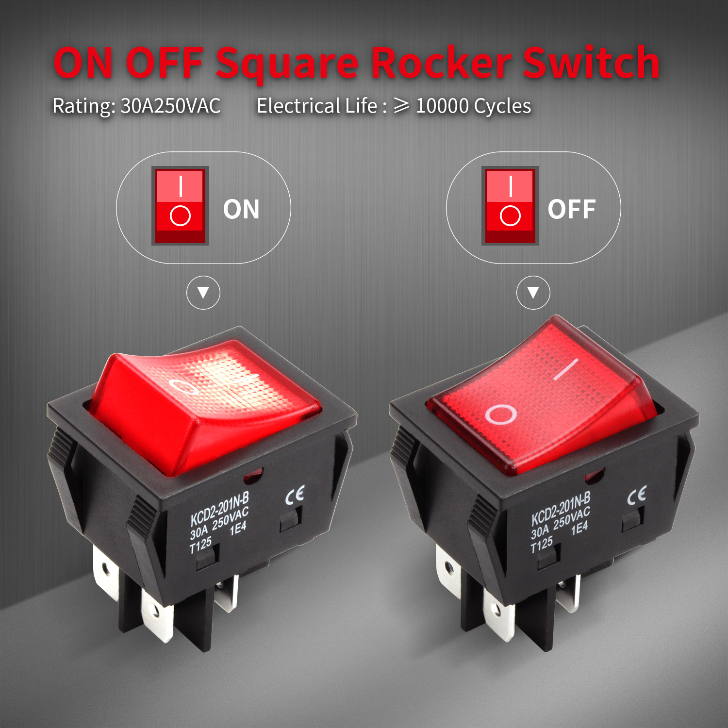 ON-OFF Heavy Duty Led Rocker Switch 4 Pin Rocker Switch 30A 250VAC With Red Green Orange White Blue Led Color