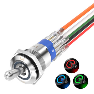 16MM 12V Toggle Switches SPDT Toggle Switch ON-ON 7Pin Toggle Switch Illuminated Red Green Blue Tricolor With 16AWG Wire