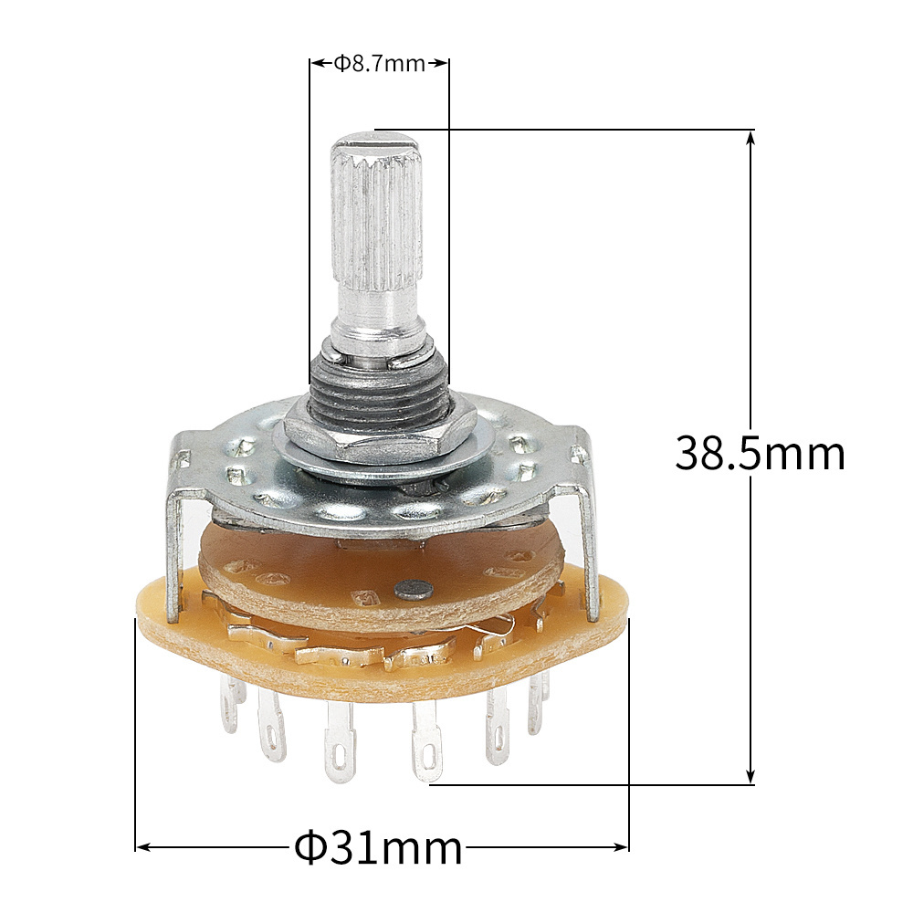 Metal 1/2/3/4/6 Poles 2/3/4/6/12 Position Electric Rotary Switch With 20MM 18 Teeth Knurl Shaft