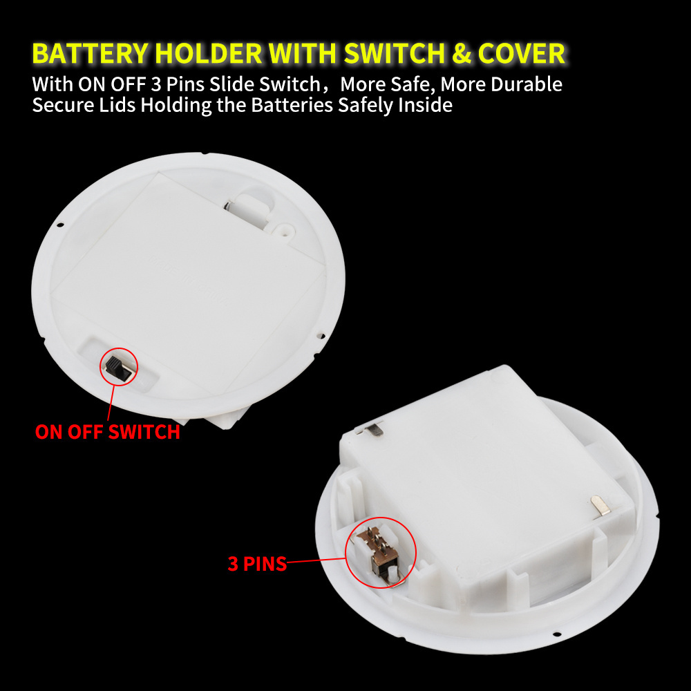 Round Battery Holder 3AA Battery Case White Plastic Housing Panel Mount 4.5V AA Battery Holder With ON/OFF Switch and Cover