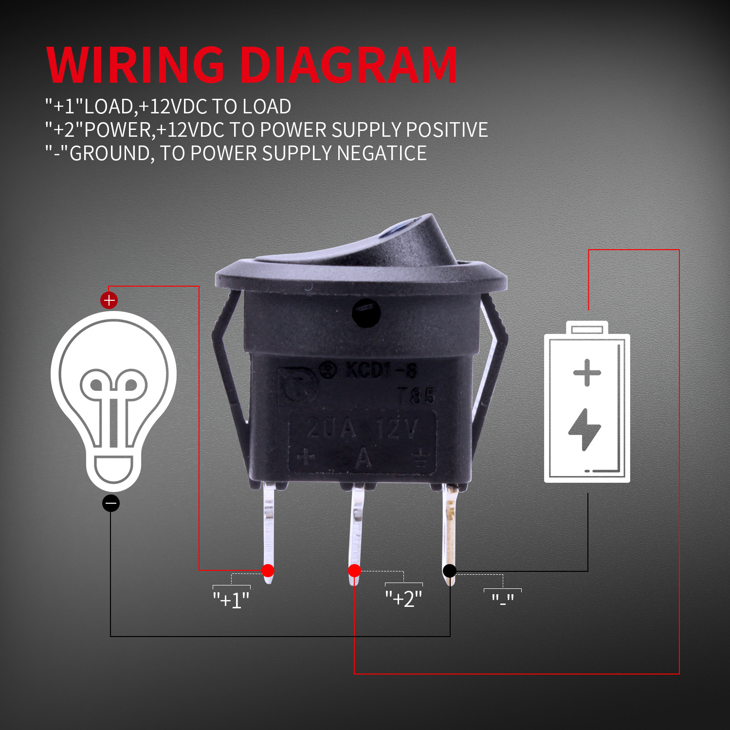 20MM 12V Waterproof Led Toggle ON OFF Rocker Switch 18AWG 20CM UL1007 Wires with 3Pins Dot Illuminated