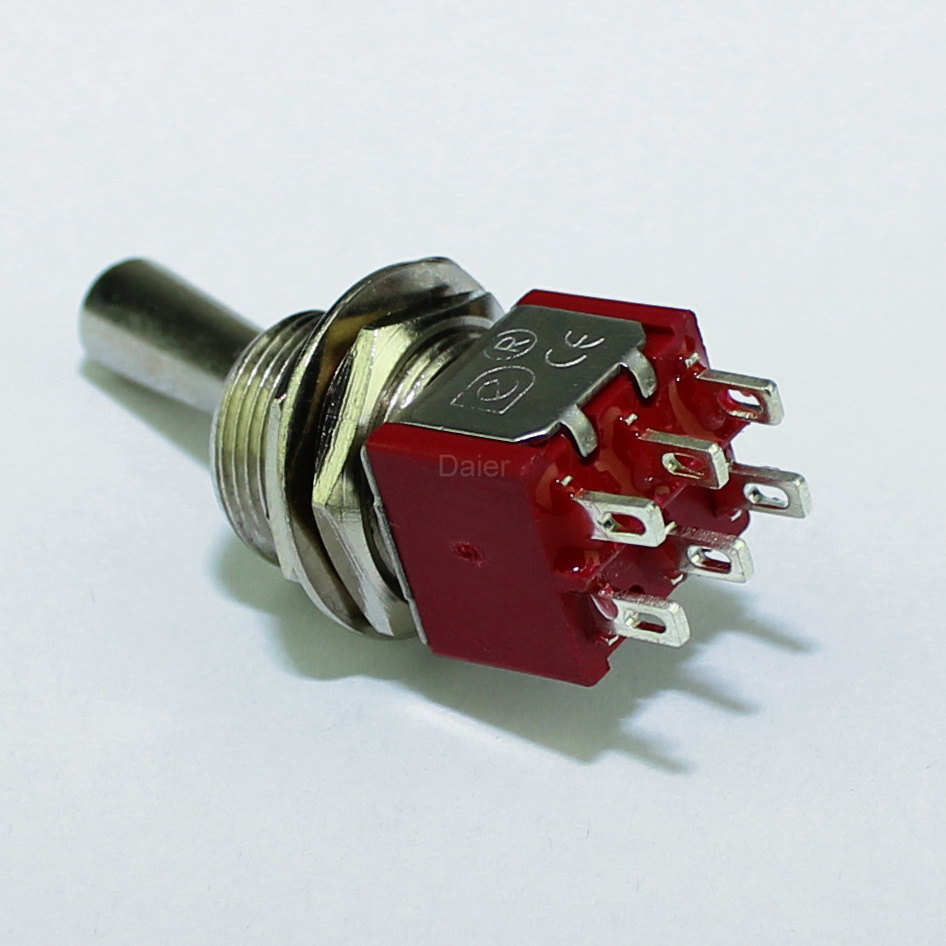 Red Color 6A 125V 6 Pins Toggle Switch DPDT ON-ON Toggle Switch Solder Terminals Large Handle Toggle Switch For Car