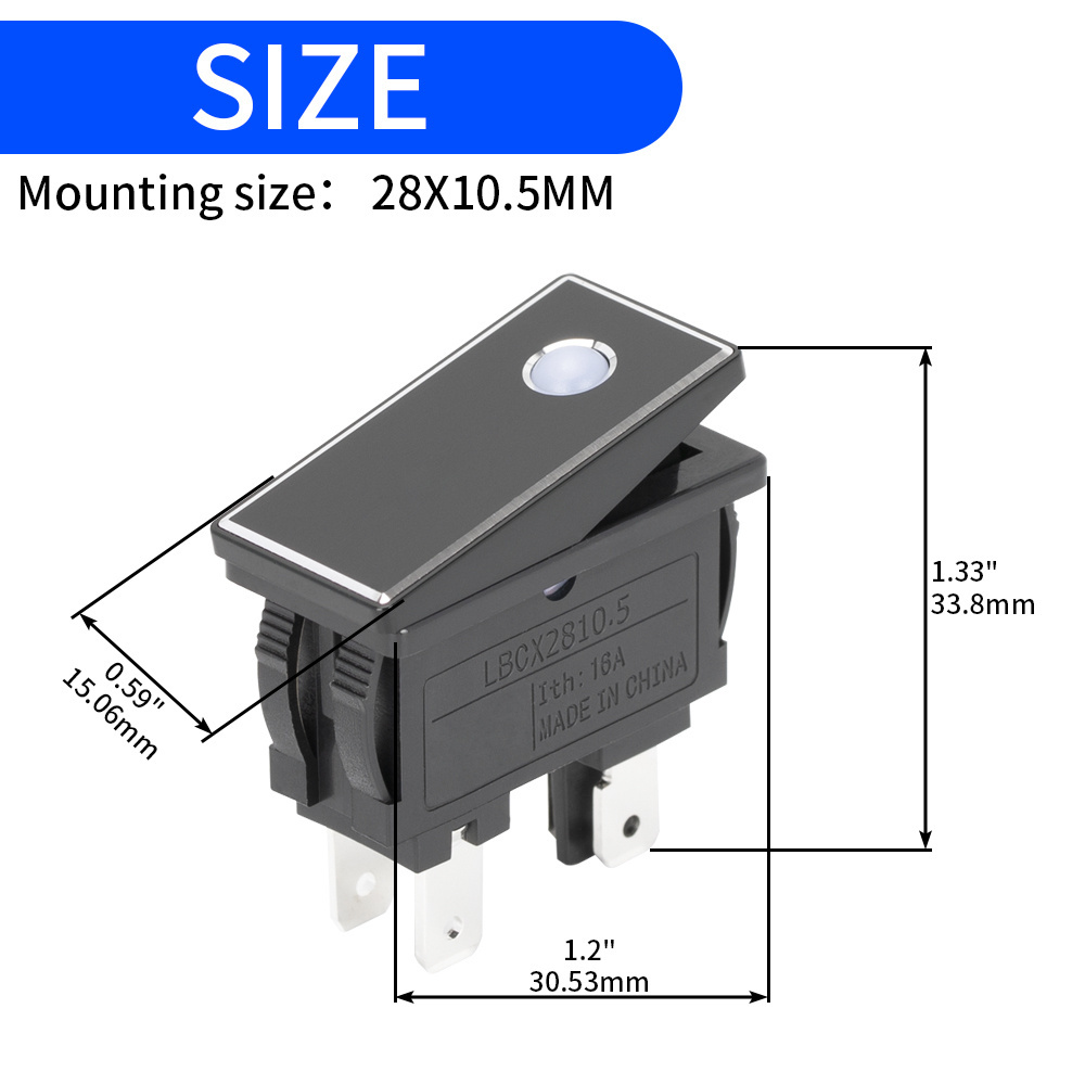 16A 20A Heavy Duty Rocker Switch 4 Pin ON OFF Black Aluminum Actuator Rocker Led Switch Waterproof IP65