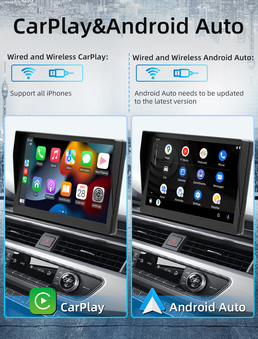 Wholesale 7 inch Android auto Carplay Universal Mirror Link touch screen mp5 car player with driving recorder