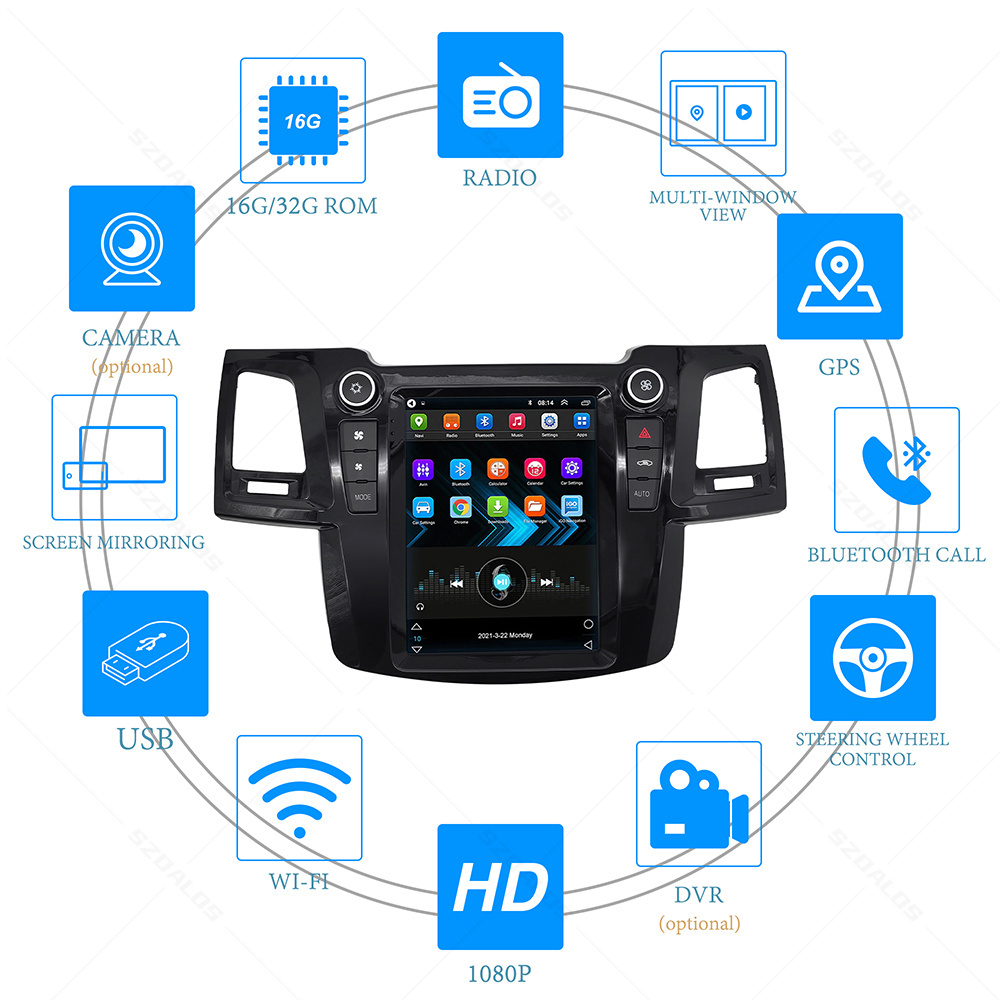 Tesla Radio Player Android 12 For Toyota Fortuner 2018 2019 2020 Car Stereo Radio with GPS Navigation Touch Screen Head Unit