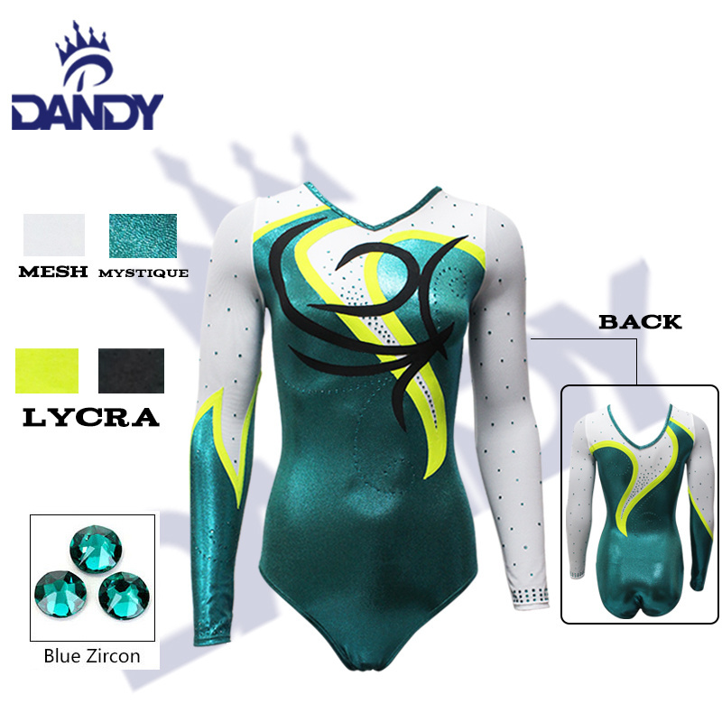 Customized Gymnastics Bodysuits Girls gymnast Shiny Green Performance Dance Costumes Leotards