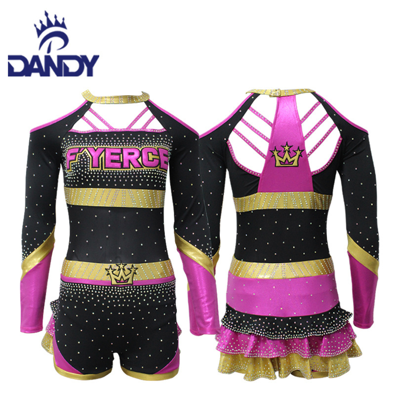 2023 Fashion Style Cheerleading Uniform Girls Pink Cheerleader Uniforms With Rhinestone