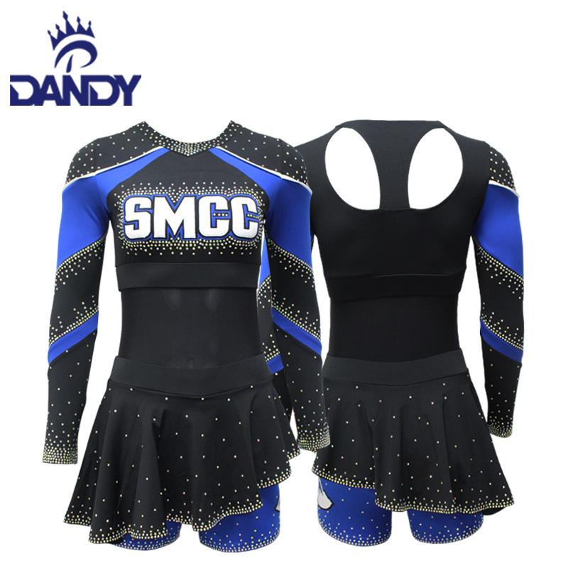 Dandy custom blue cheer uniforms long sleeve cheerleading uniforms for girl's