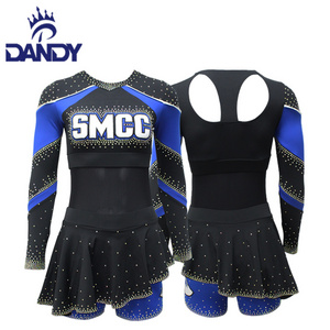 Dandy custom blue cheer uniforms long sleeve cheerleading uniforms for girl's