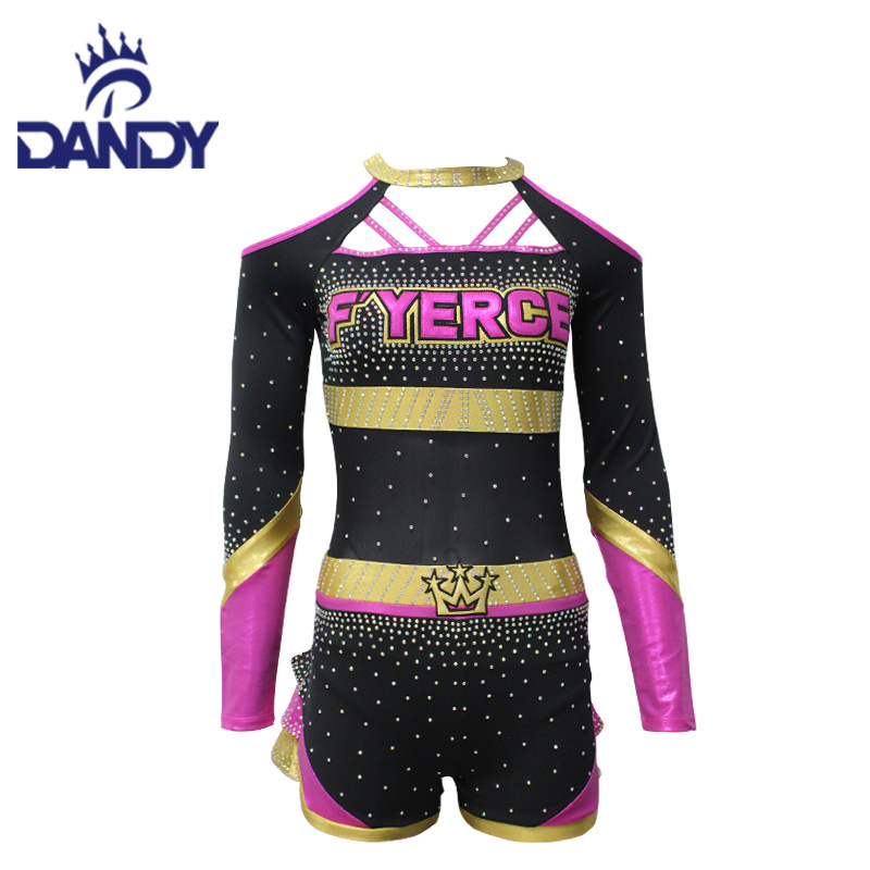 2023 Fashion Style Cheerleading Uniform Girls Pink Cheerleader Uniforms With Rhinestone