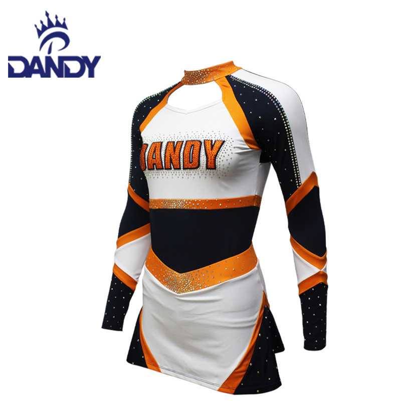 Customized your own design cheerleading sparkle teen uniform orange competition Cheer Girl Uniform with dance skirt