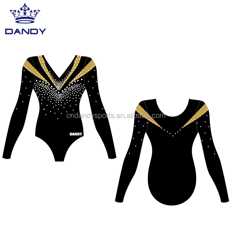 Customized Rhythmic Gymnastic Leotard Girls Black Performance Dance Costumes Elegant Ballet Jumpsuit Leotards