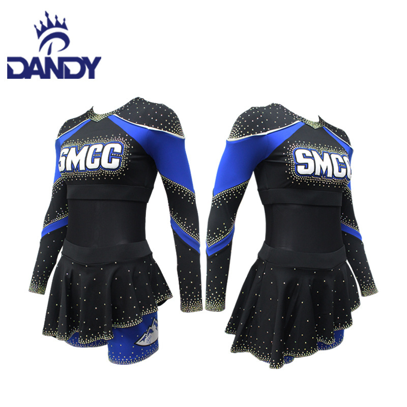 Dandy custom blue cheer uniforms long sleeve cheerleading uniforms for girl's