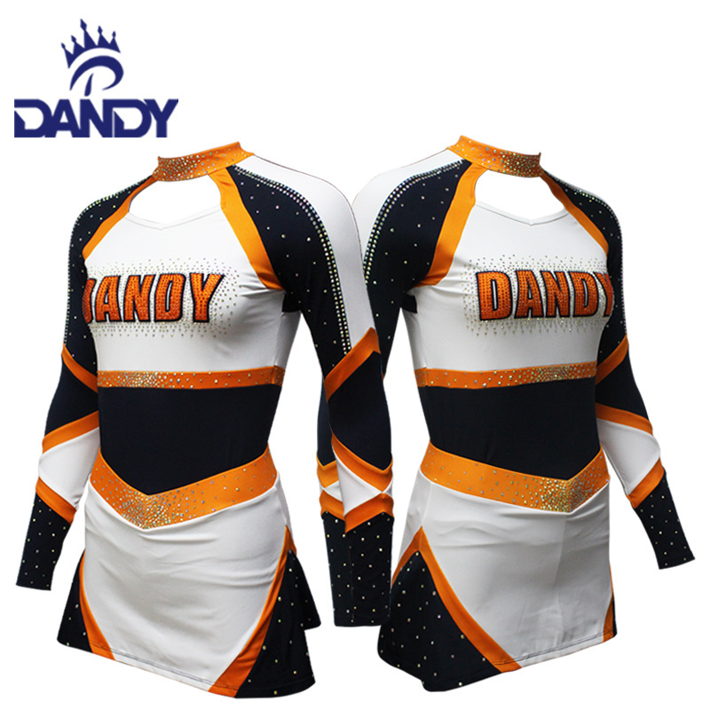 Customized your own design cheerleading sparkle teen uniform orange competition Cheer Girl Uniform with dance skirt