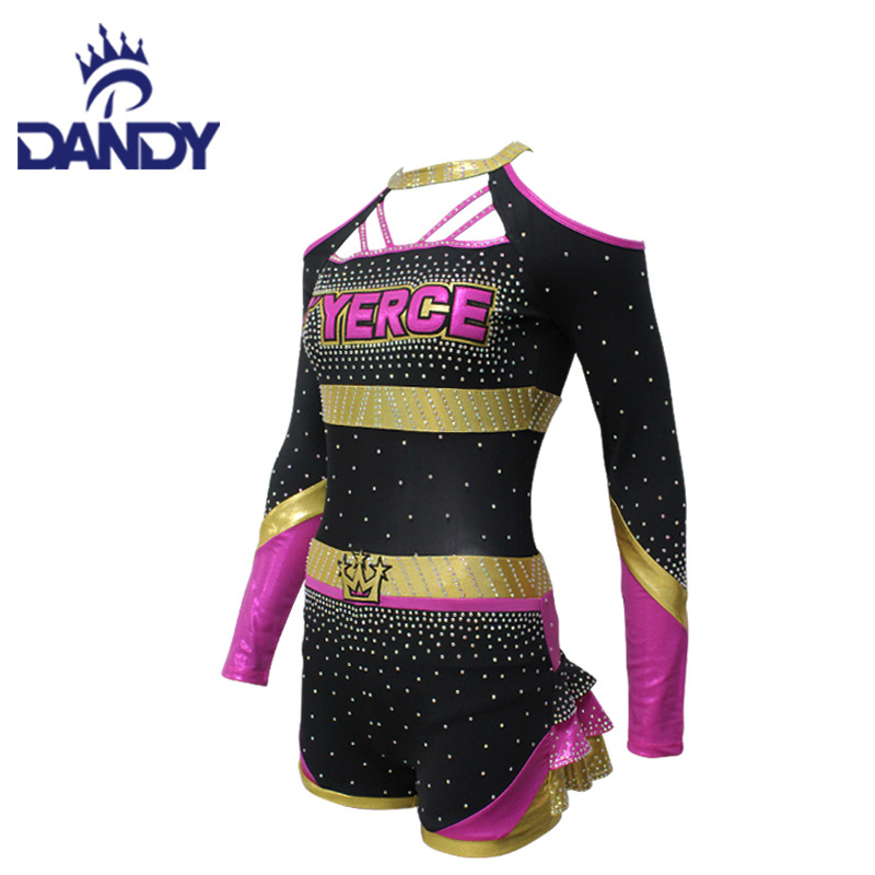 2023 Fashion Style Cheerleading Uniform Girls Pink Cheerleader Uniforms With Rhinestone