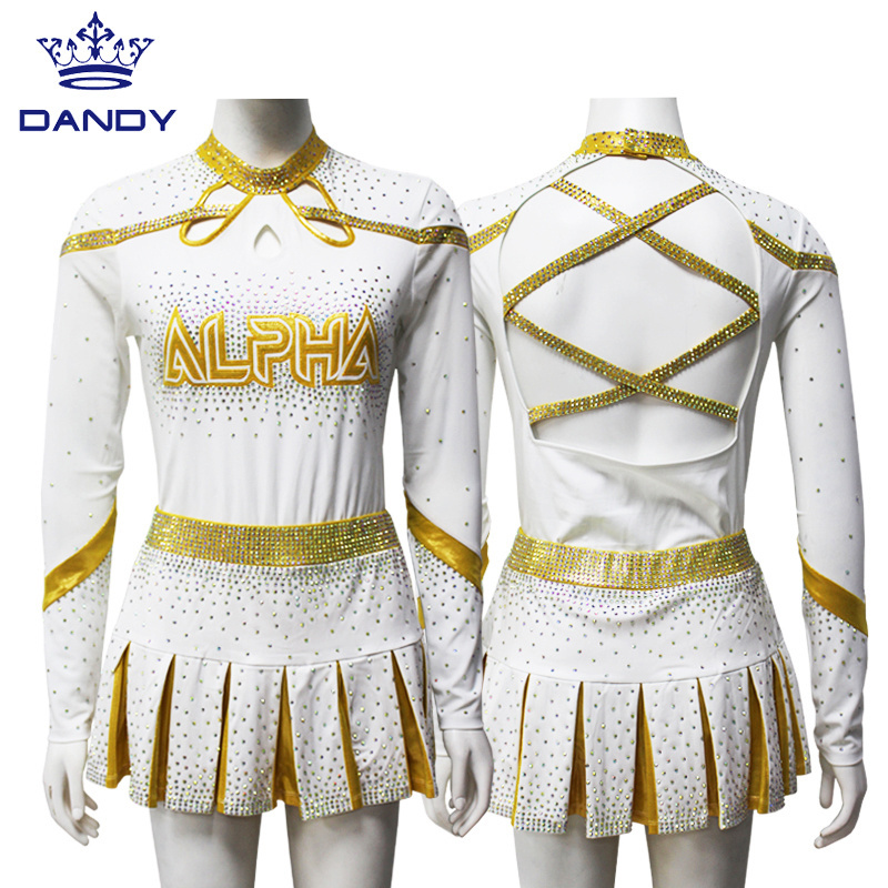 Wholesale Kids Hot Sale Custom Design Yellow Cheerleading Uniforms With AB Crystal Cheer Practice Wear