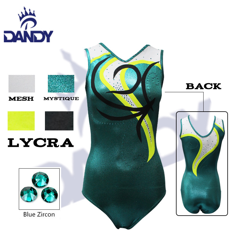 Customized Rhythmic Gymnastics Bodysuits Girls gymnast Green Performance Dance Costumes Leotards