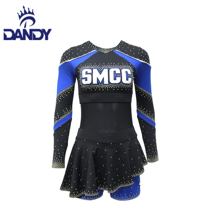 Dandy custom blue cheer uniforms long sleeve cheerleading uniforms for girl's