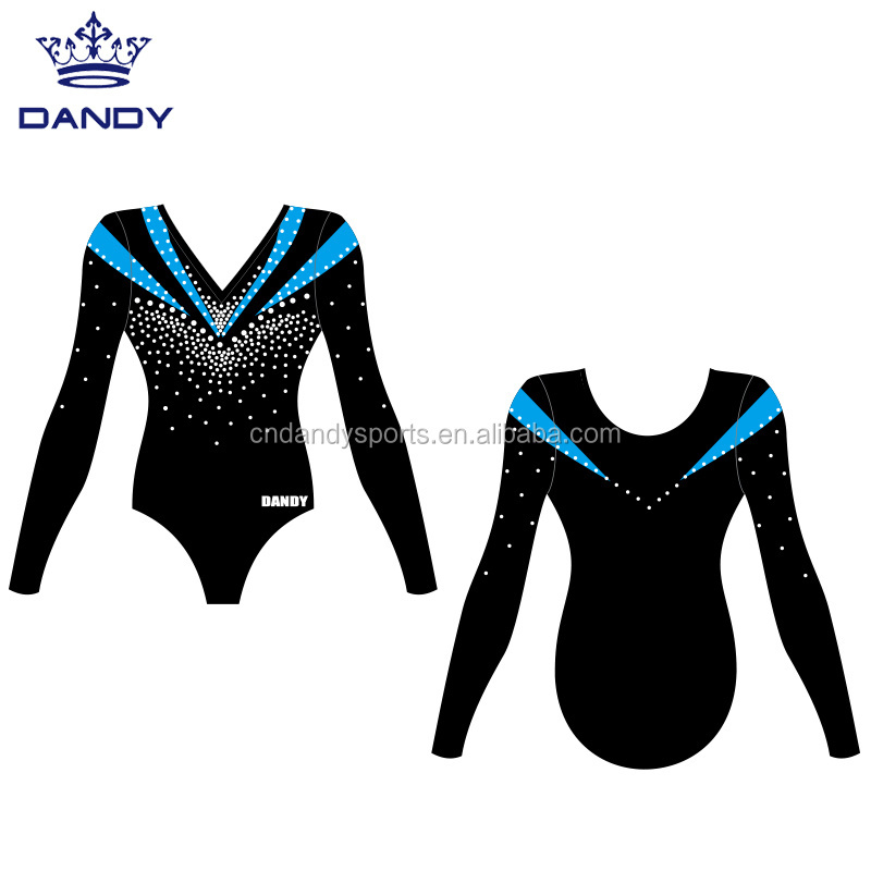 Customized Rhythmic Gymnastic Leotard Girls Black Performance Dance Costumes Elegant Ballet Jumpsuit Leotards