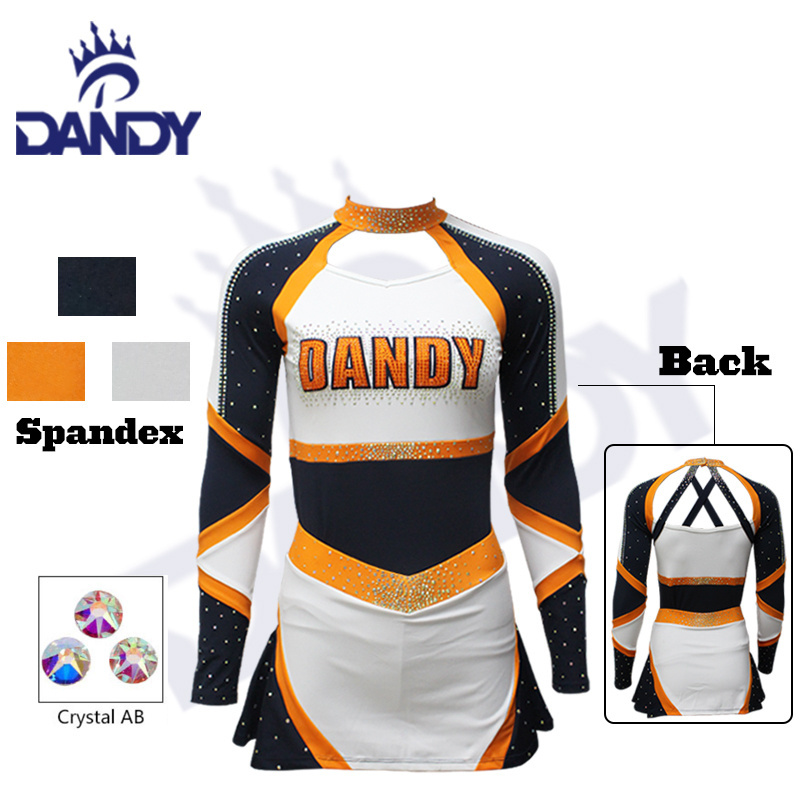 Customized your own design cheerleading sparkle teen uniform orange competition Cheer Girl Uniform with dance skirt