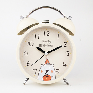 Factory Supply Cartoon Design Alarm Clock Metal Twin Bell Alarm Children's Room Bedside Clock with Night Light