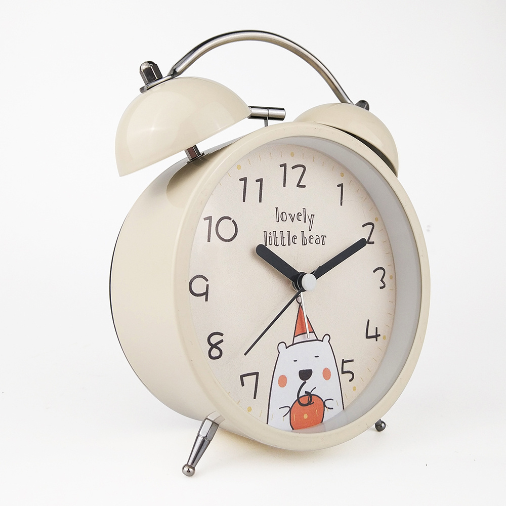 Factory Supply Cartoon Design Alarm Clock Metal Twin Bell Alarm Children's Room Bedside Clock with Night Light