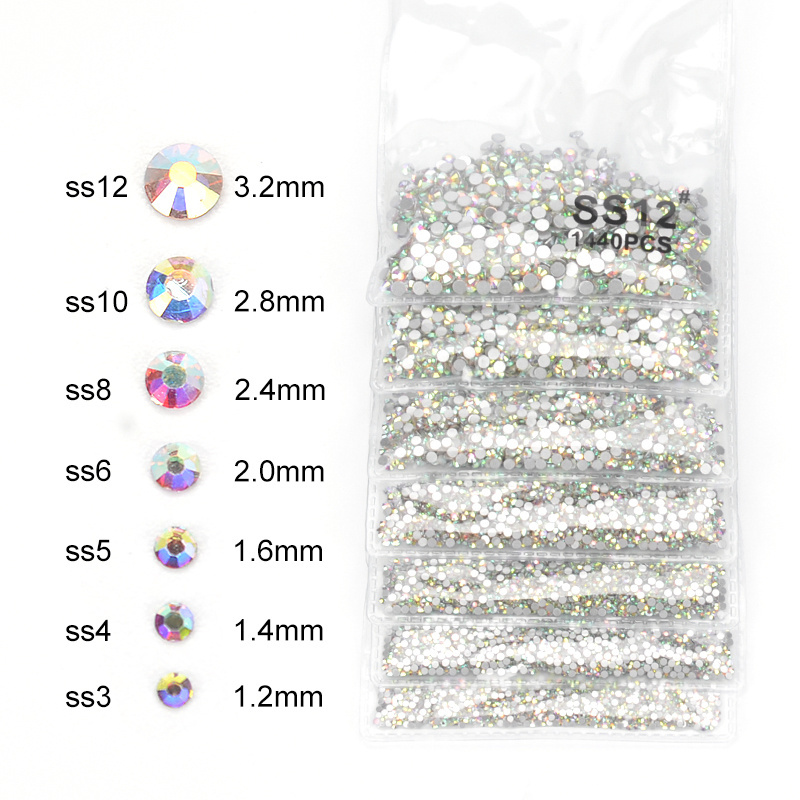 Glitter Crystal AB Rhinestones Non Hot Fix Glue On FlatBack Garment Nail Art Rhinestones Decorations