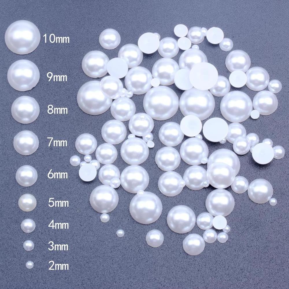 Flat Back Round Pearls 500/Pack Flat Imitation Loose White Glue Resin Beads DIY Jewelry Making Nail Art Craft Ornament