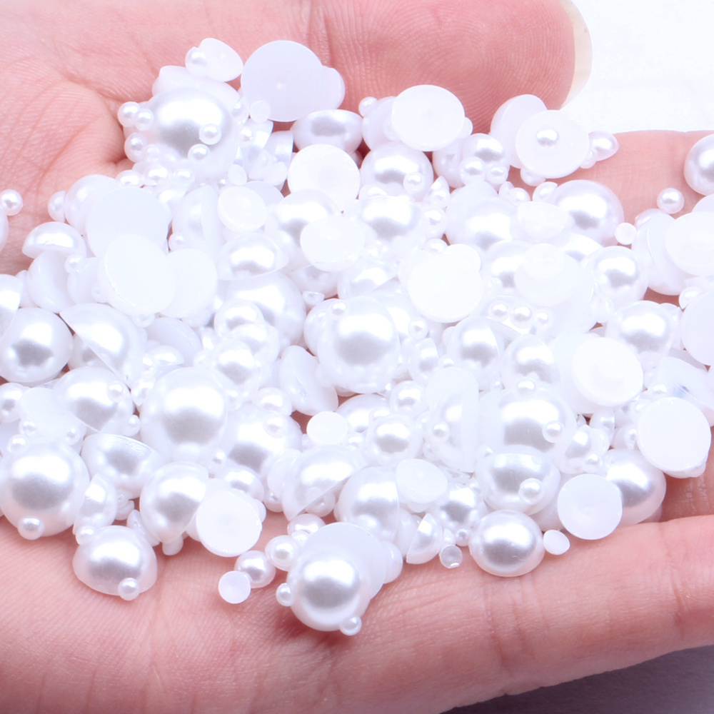 Flat Back Round Pearls 500/Pack Flat Imitation Loose White Glue Resin Beads DIY Jewelry Making Nail Art Craft Ornament